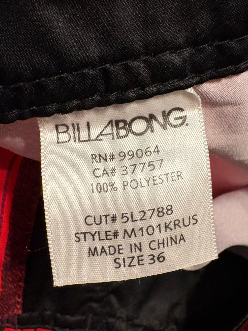 Billabong Platinum Quad Stretch Board Shorts Red and Black Buffalo Plaid Pattern - Picture 11 of 12